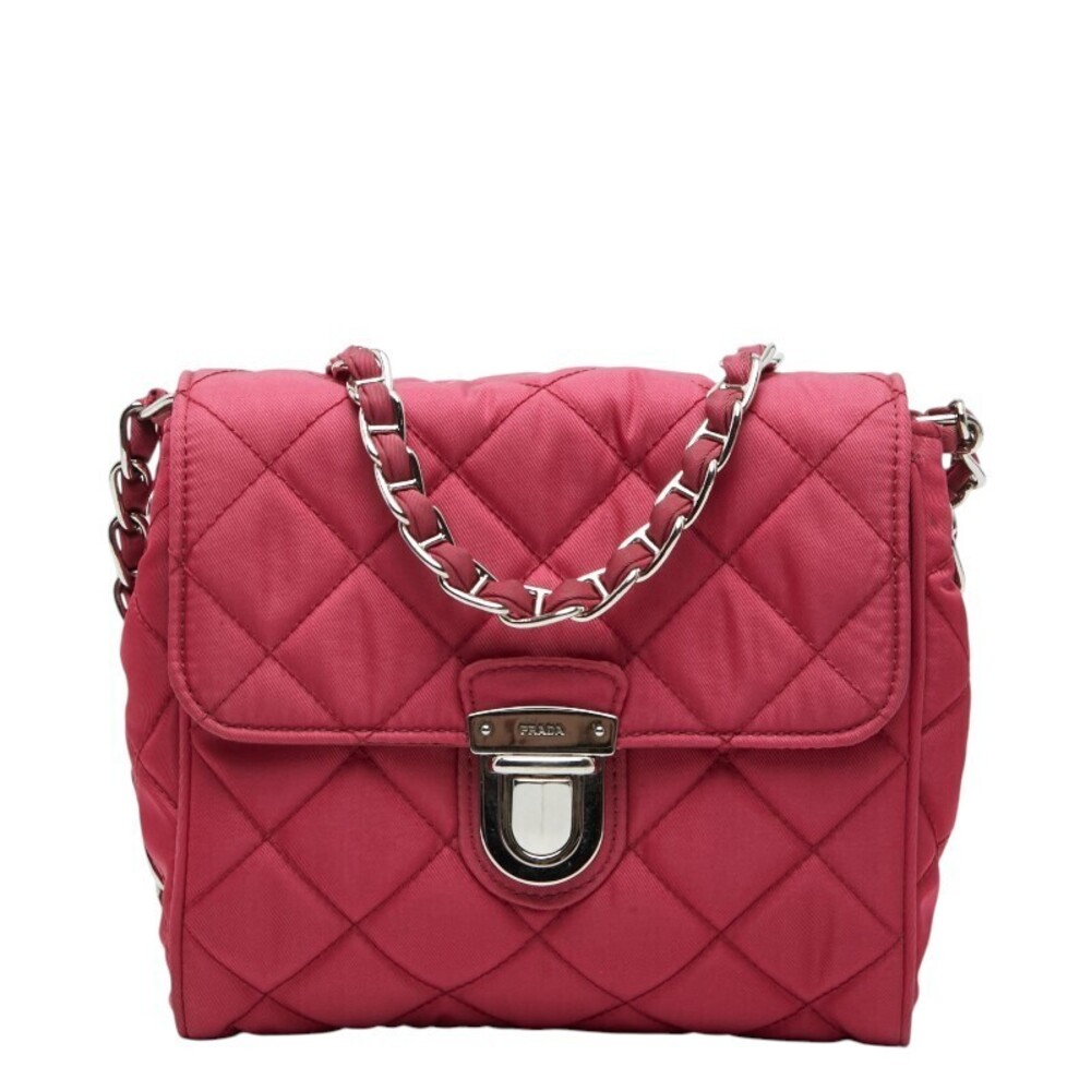Prada Tessuto Impunto Quilted Crossbody Chain Shoulder Bag Ibisco Pink